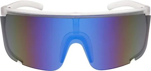 Vista 17 de Gafas de sol impecables unisex de gran tamaño con lentes espejadas, montura negra mate Espejo púrpura