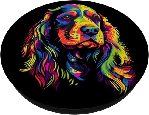 Vista 2 de Cocker Spaniel Inglés Cara Colorida Perro Amante Del Arte Negro PopSockets Intercambiables PopGrip