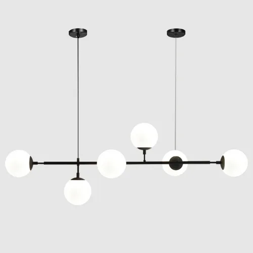 Vista 13 de BOKT Moderna lámpara colgante de bola de cristal de 6 luces para isla de cocina, lámpara colgante lineal para sala de estar, comedor