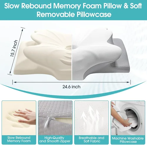 Vista 2 de SereneCloud Almohada cervical para soporte de cuello y hombros, almohada de espuma viscoelástica de contorno para dormir, almohada ergonómica