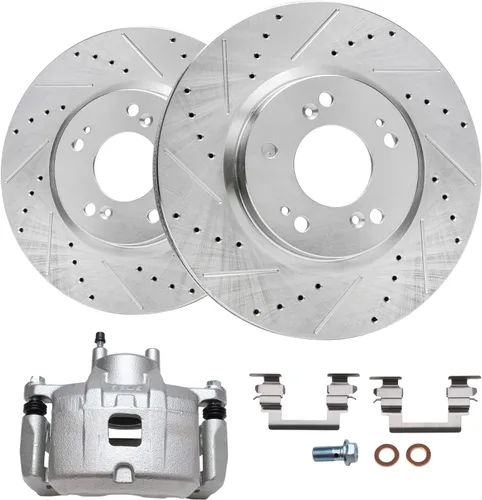 Vista 129 de Detroit Axle - Rotores de freno delanteros perforados y ranurados + repuesto de pinza de freno lateral del conductor para Honda Odyssey Acura MDX