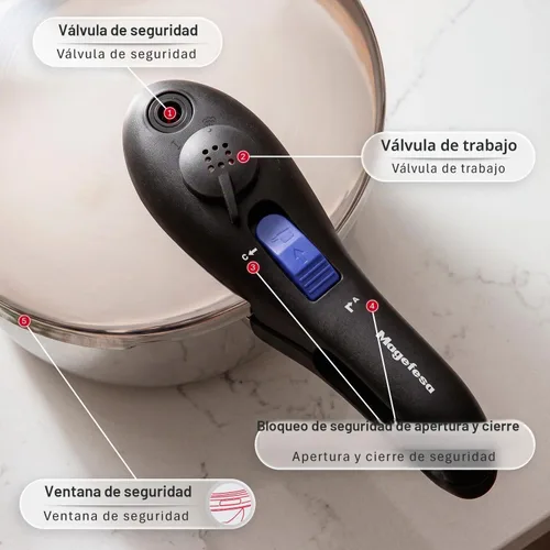Vista 9 de Magefesa Favorit - Olla a presión de acero inoxidable de 6.3 cuartos de galón, compatible con inducción, funciona en todas las estufas Plateado
