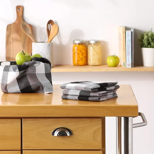 Vista 4 de DII Tri-Color Check Collection - Juego de paños de cocina, color negro, 4 piezas