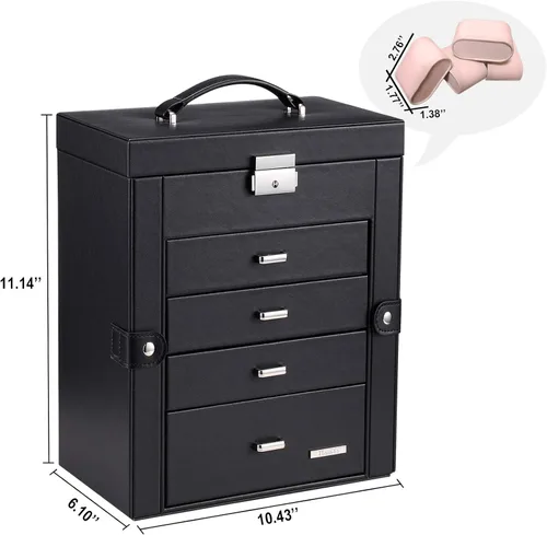 Vista 3 de Homde Paquete de caja de joyería negra una enorme caja de joyería + una caja de joyería negra con 10 cajones