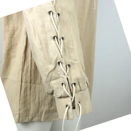 Vista 3 de Ropa interior para hombre, de lino suelto, medieval, gótico, renacentista, camisa de manga larga, disfraz de mercenario pirata