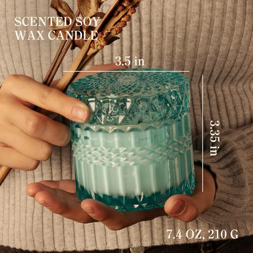 Vista 2 de Vela perfumada de verbena de coco y lima, velas de soja con mecha de madera agrietada, colección Muse de 7.4 onzas, cera de soja natural, no tóxica