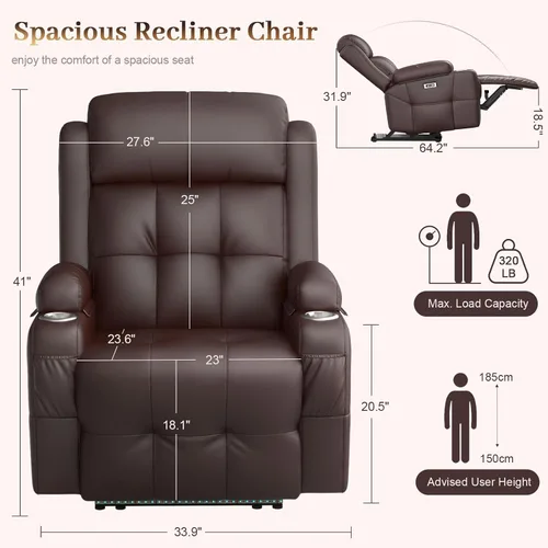Vista 11 de Sofá de Dos Plazas Reclinable, Sofá Reclinable de Masaje con Gran Capacidad de Peso, Silla de Dos Plazas para RV en Liquidación con Consola, USB