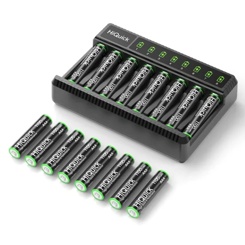 Vista 10 de HiQuick Cargador de batería AA AAA de 8 bahías con 4 pilas AA 2800mAh y 4