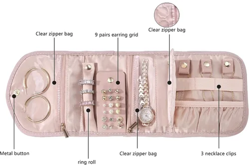 Vista 3 de Regalos para mujeres, estuche de joyería de viaje, estuche plegable personalizado para joyas de viaje para mujer, bolsa de joyería esencial