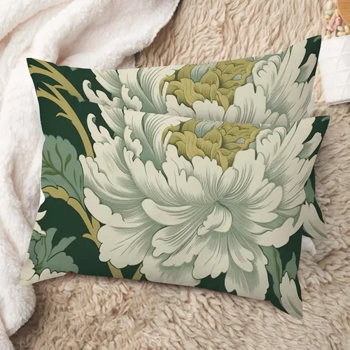Vista 36 de Juego de 2 almohadas coloridas de estilo chinoiserie, color rosa intenso, azul real, peonía, floral, blanco, lino, estilo chinoiserie, para sofá