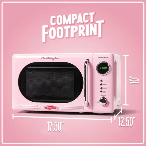 Vista 5 de Nostalgia Horno microondas para encimera con interior fácil de limpiar, microondas retro con pantalla LED y bloqueo para niños, horno compacto