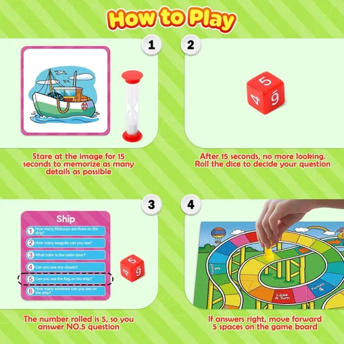 Vista 4 de Juegos de mesa de memoria para niños, juegos de mesa educativos de aprendizaje, juego de memoria para niños y niñas a partir de 6 años, divertido