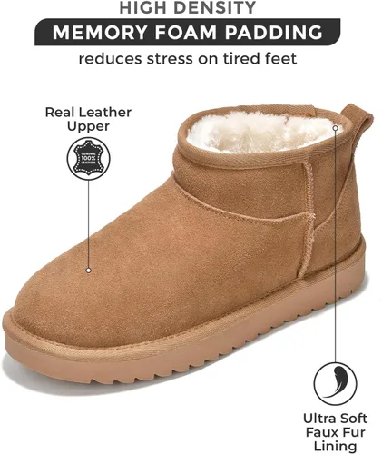 Vista 3 de Project Cloud Botas de nieve hasta el tobillo para mujer, botas de invierno de gamuza auténtica resistentes al agua con espuma viscoelástica y forro