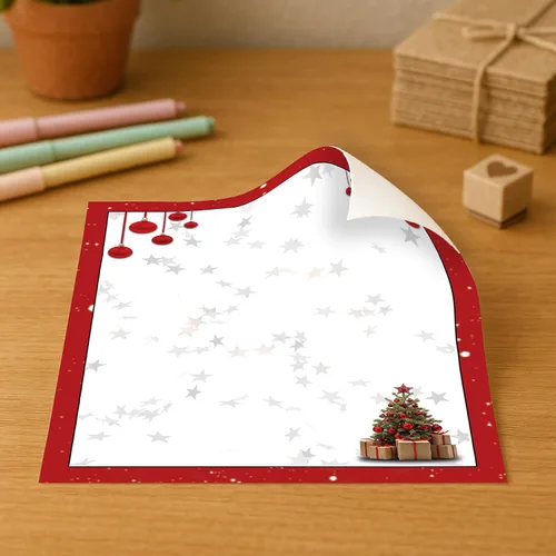 Vista 5 de Red Bulbs & Christmas Tree Stationery Paper – 80 hojas de membrete – Papel de impresora navideña de 8.5 x 11 pulgadas para cartas, invitaciones