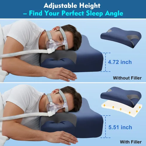 Vista 5 de Almohada CPAP para personas que duermen de lado y espalda – Almohada cervical ajustable de espuma viscoelástica para apoyo del cuello y un mejor