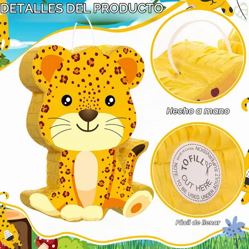 Vista 4 de Aoriher Piñata de guepardo, suministros de fiesta de leopardo con vendas y murciélagos, suministros de cumpleaños con estampado de leopardo