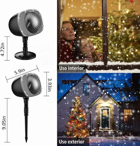 Vista 3 de Proyector de luz de nieve de Navidad, luces de proyector de vacaciones con control remoto, luces giratorias de caída de nieve, iluminación