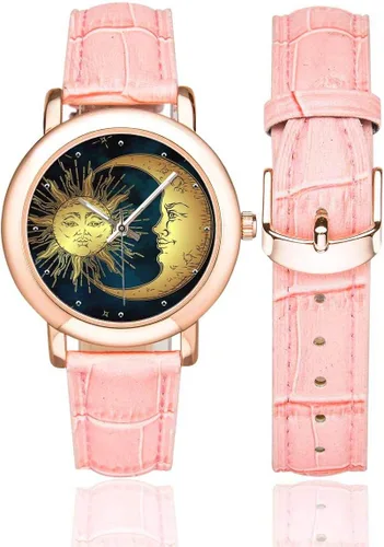 Vista 2 de InterestPrint Abstract Paisley Mandala - Reloj de pulsera para mujer, chapado en oro rosa, correa de cuero rosa