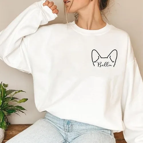 Vista 5 de IZI POD Sudadera personalizada de raza de perro, sudadera con orejas de perro con nombre, sudadera con capucha para perro y papá