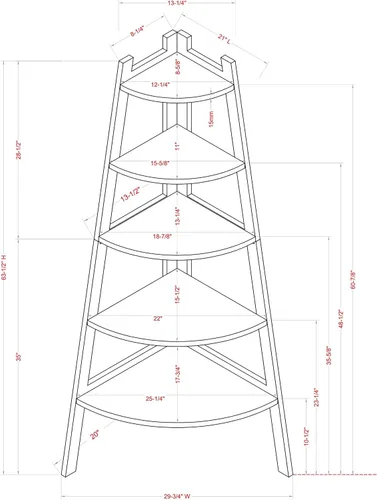Vista 3 de Furniture of America Lawler - Estantería esquinera de madera contemporánea con 5 estantes, color negro