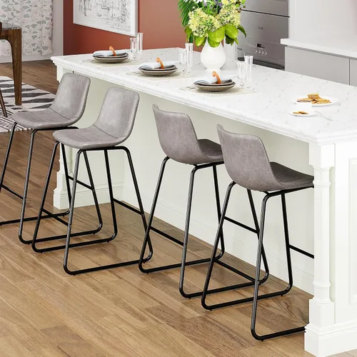 Vista 45 de YaFiti - Juego de 2 sillas de comedor de 18 pulgadas, sillas modernas tapizadas para comedor con cojines de piel sintética y patas de metal, silla