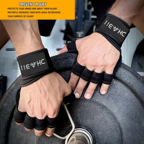 Vista 2 de Guantes de levantamiento de pesas súper agarre para hombres y mujeres, guantes de gimnasio ventilados con muñequeras de 16 pulgadas, ideales