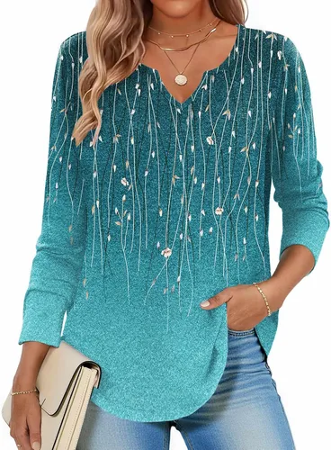 Vista 13 de Zeagoo Camisas de manga larga para mujer, blusas casuales con cuello en V