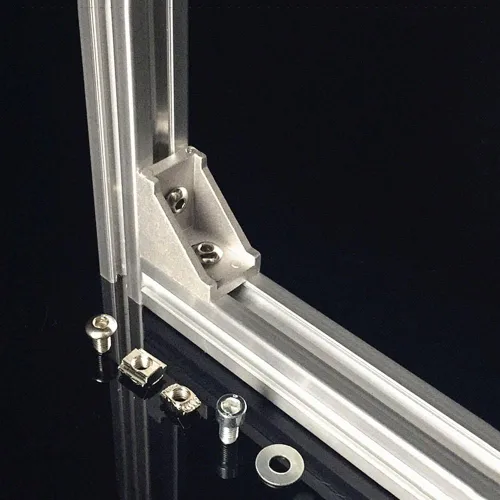 Vista 2 de Juego de conectores de perfil de aluminio de la serie 2020, 4 soportes de esquina, 8 tuercas M5 x 0.315 in, 8 tornillos de rosca de tapa hexagonal