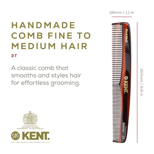 Vista 2 de Kent Peine 3T de doble diente de 6.5 pulgadas, peine de aseo de dientes finos y anchos para cabello, barba, bigote, estilo grueso y fino