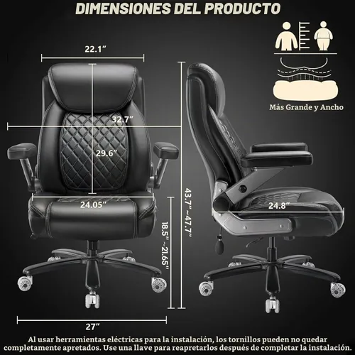 Vista 3 de 600LBS Large Heavy Duty Office Chair with 5D Flip Arms,Comfy Big and Tall Executive Office Desk Chair with Pocket Spring Cushion,High Back Computer
