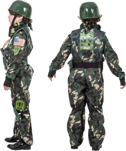 Vista 6 de JAZGROM Disfraz del ejército para niños, disfraz de camuflaje de lujo, juego de rol para niños