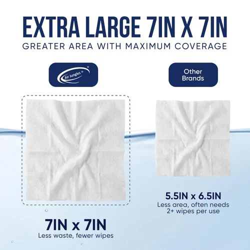 Vista 3 de Air Jungles Toallitas desechables de 150 unidades para adultos y niños, XL de 7 x 7 pulgadas con aloe vera y vitamina E para piel sensible