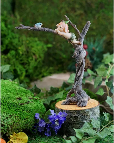 Vista 2 de Top Collection Jardín de hadas en miniatura y jardín de terrario Sprite con estatua de pájaro