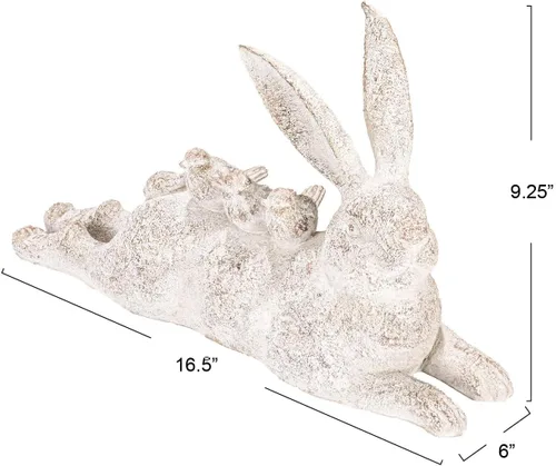 Vista 9 de Creative Co-Op Figura decorativa de conejo con pájaros, color blanco envejecido