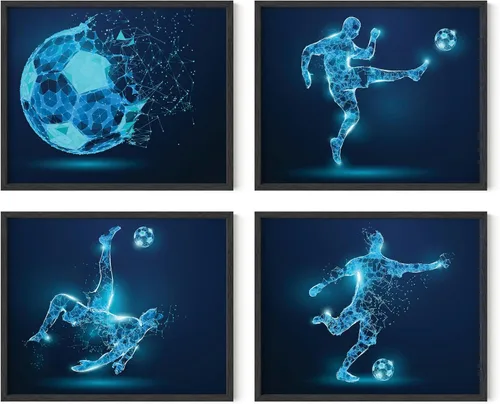 Vista 10 de Summit Designs Impresiones artísticas de fútbol para pared, juego de 4 pósteres de fútbol sin marco (8 x 10), decoración de habitación para hombres