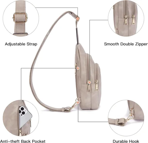Vista 102 de Telena Riñonera pequeña para mujer, de cuero, cangureras, bolsa de pecho para mujer