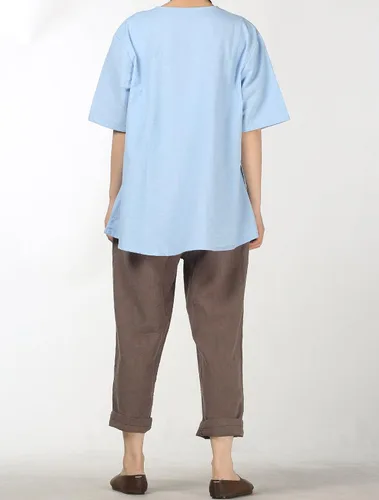 Vista 6 de Minibee Blusa de lino retro con botones de rana china para mujer