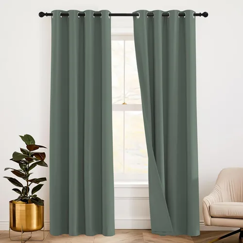 Vista 31 de RYB HOME - Cortinas con cancelación de ruido de 63 pulgadas de largo, juego de 2 paneles, 3 capas totales, cortinas opacas, insonorizadas