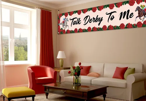 Vista 3 de Cartel con texto en inglés "Talk Derby To Me" - Cartel de decoración para jardín de Churchill Downs Kentucky, fiesta de carreras de caballos