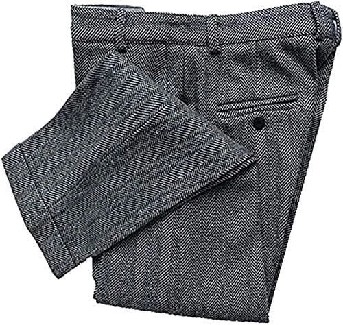 Vista 2 de Pantalones de vestir formales para hombre, de lana de tweed en espiga, pantalones vintage, modernos, casuales, clásicos, para boda, baile