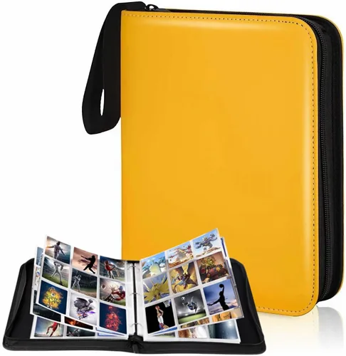 Vista 6 de Carpeta de tarjetas coleccionables de 4 bolsillos, 400 bolsillos para tarjetas de Pokémon con cremallera, 50 fundas compatible con tarjetas Negro