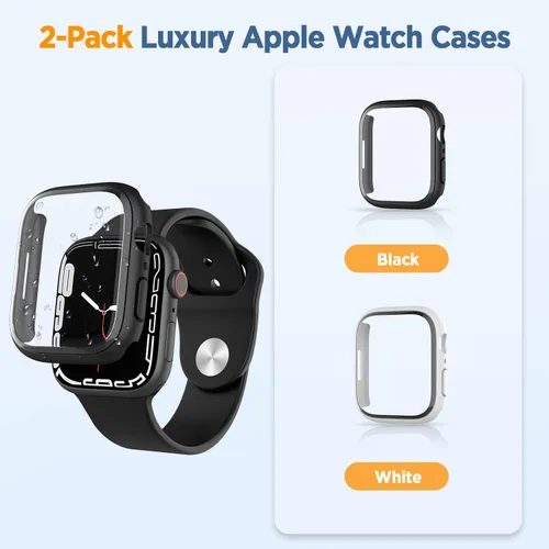 Vista 6 de Paquete de 2 fundas curvadas 3D para Apple Watch Series 7, protector de pantalla de vidrio templado de 1.614 in para iWatch cubierta completa