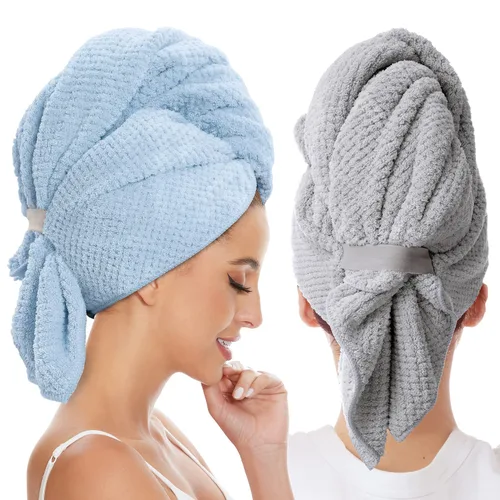 Vista 9 de Toalla Grande de Microfibra para Envolver el Cabello para Mujeres, Toalla de Secado de Cabello Anti-Encrespamiento con Correa Elástica, Secado