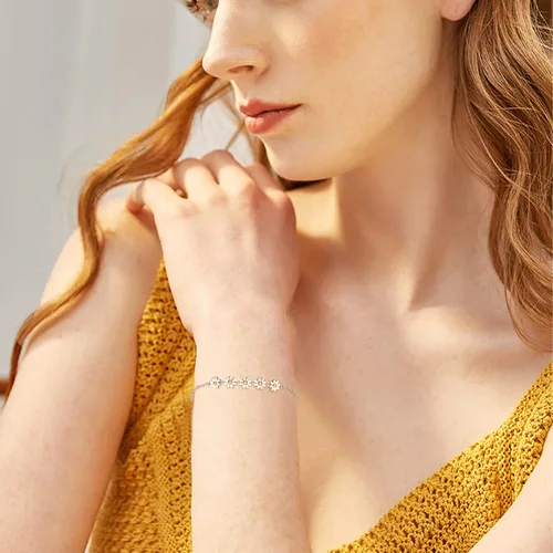 Vista 4 de Palpitate Pulsera de plata de ley, delicada joyería que no se deslustra para mujeres, mamá, madre, ella, regalo de margarita en cumpleaños