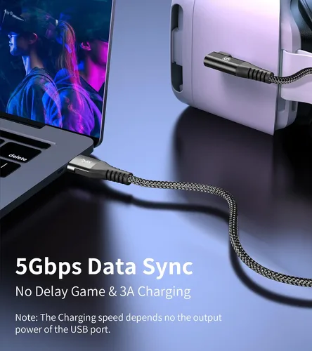 Vista 4 de Sweguard Cable VR Link de 16 pies compatible con Oculus Quest 2 USB 32 Gen 1 USB A a USB C cable con transferencia de datos de alta velocidad de 5