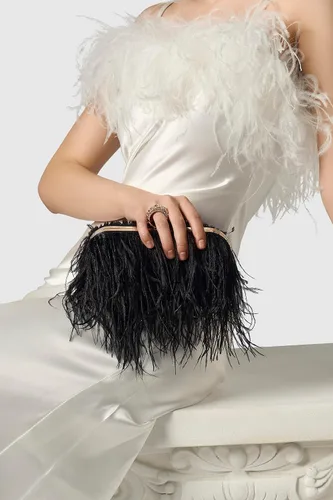 Vista 6 de BABEYOND Bolso de mano de plumas de avestruz para mujer, bolso de noche con perlas, bolso de hombro para fiesta de los años 20, baile de graduación