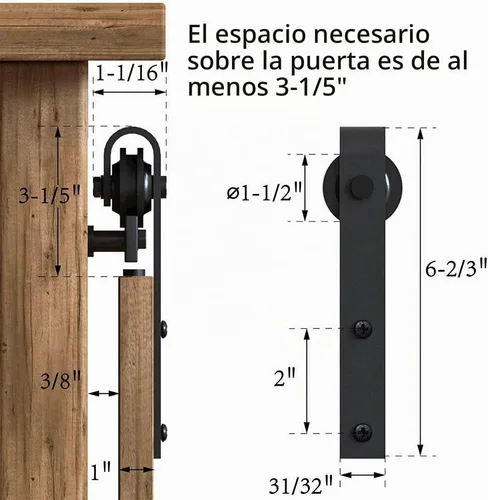 Vista 5 de WINSOON Mini kit de hardware de puerta de granero de 6 pies, puertas dobles J Shap Hanger