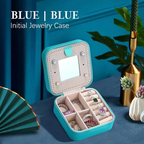 Vista 6 de Joyero de viaje para mujer, joyero azul pequeño, organizador de joyas, cajas de joyería para mujeres, mini estuche de viaje de viaje, regalos