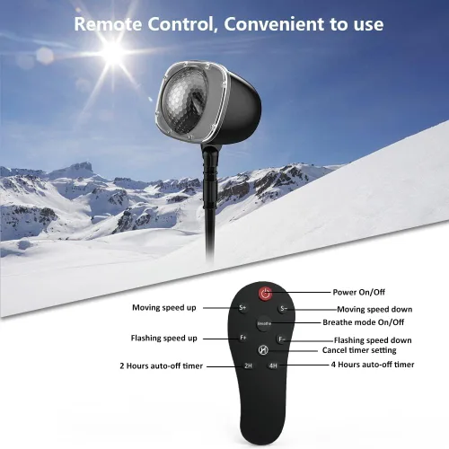Vista 3 de Elec3 Proyector LED de nieve de Navidad para exteriores, impermeable, giratorio, proyección de nieve, luces decorativas con temporizador, control