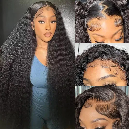 Vista 12 de CYNOSURE Pelucas de encaje frontal 13x4 de cabello humano prearrancado, densidad del 180%, brasileña rizada con encaje frontal, peluca con cabello
